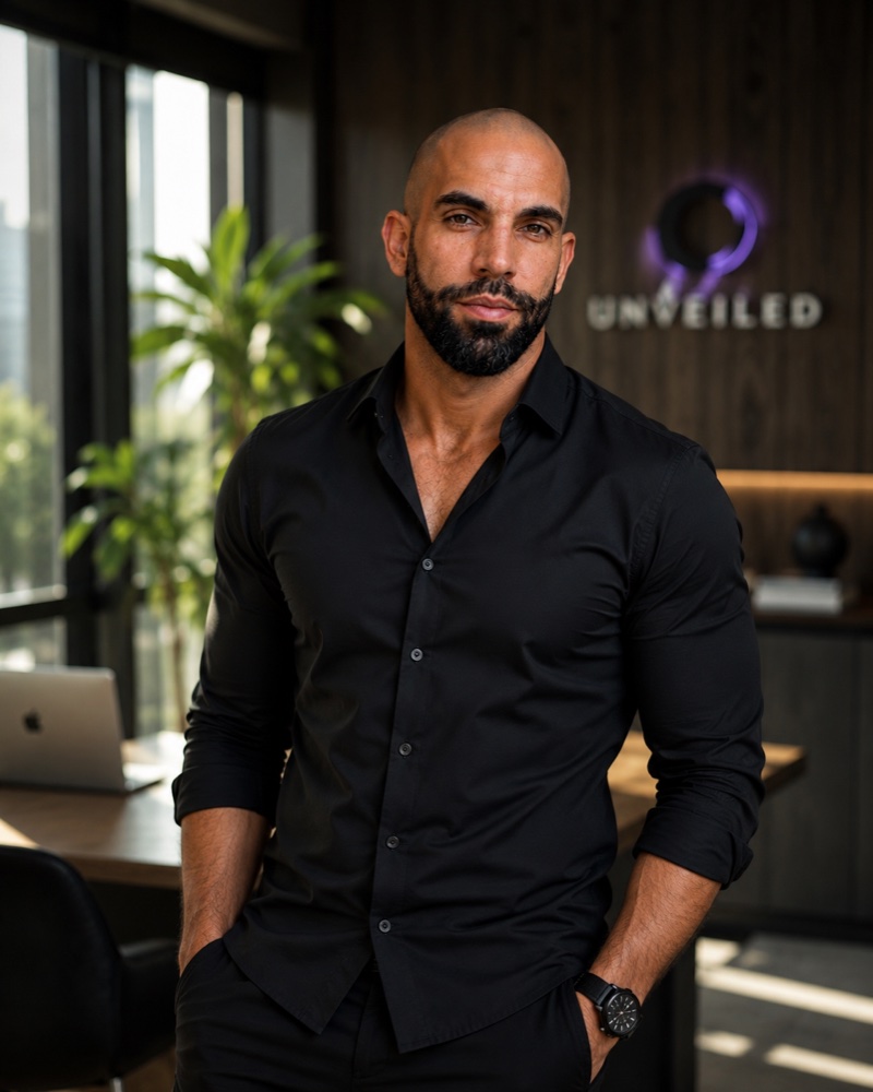 Maor, founder of UNVEILED, in the UNVEILED office